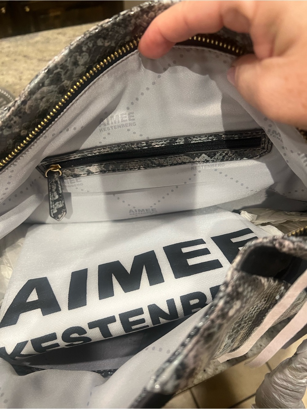 Aimee Kestenberg Snake-Print Shoulder Bag in Black and Gray - Picture 2 of 3